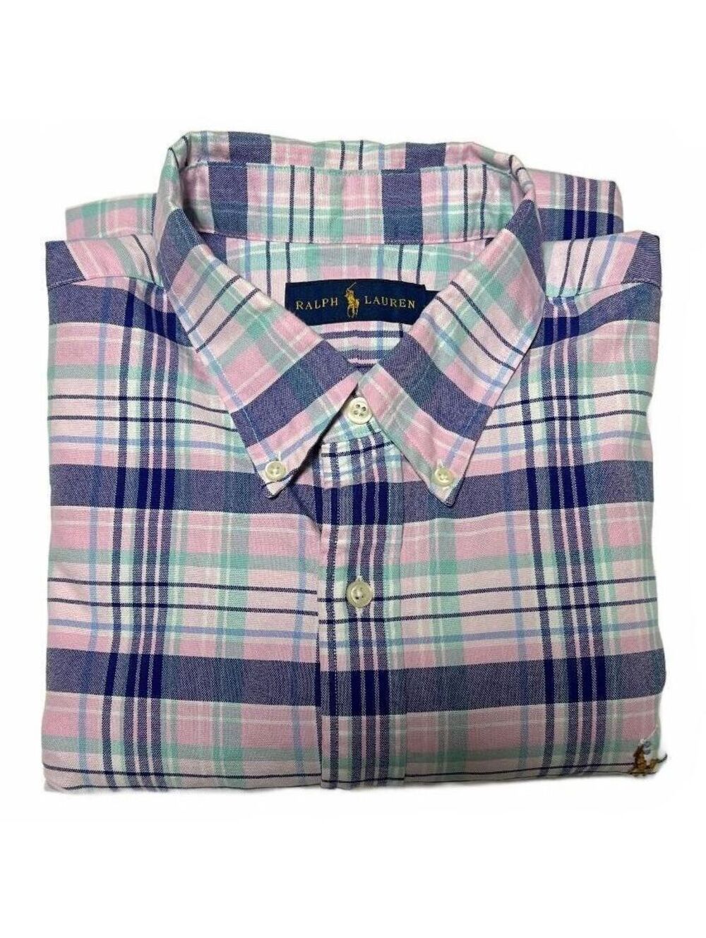 Polo Ralph Lauren Men's Button Down Shirt Pink Green Navy Plaid Oxford - Size XL